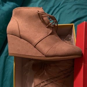 Tan suede lace up booties